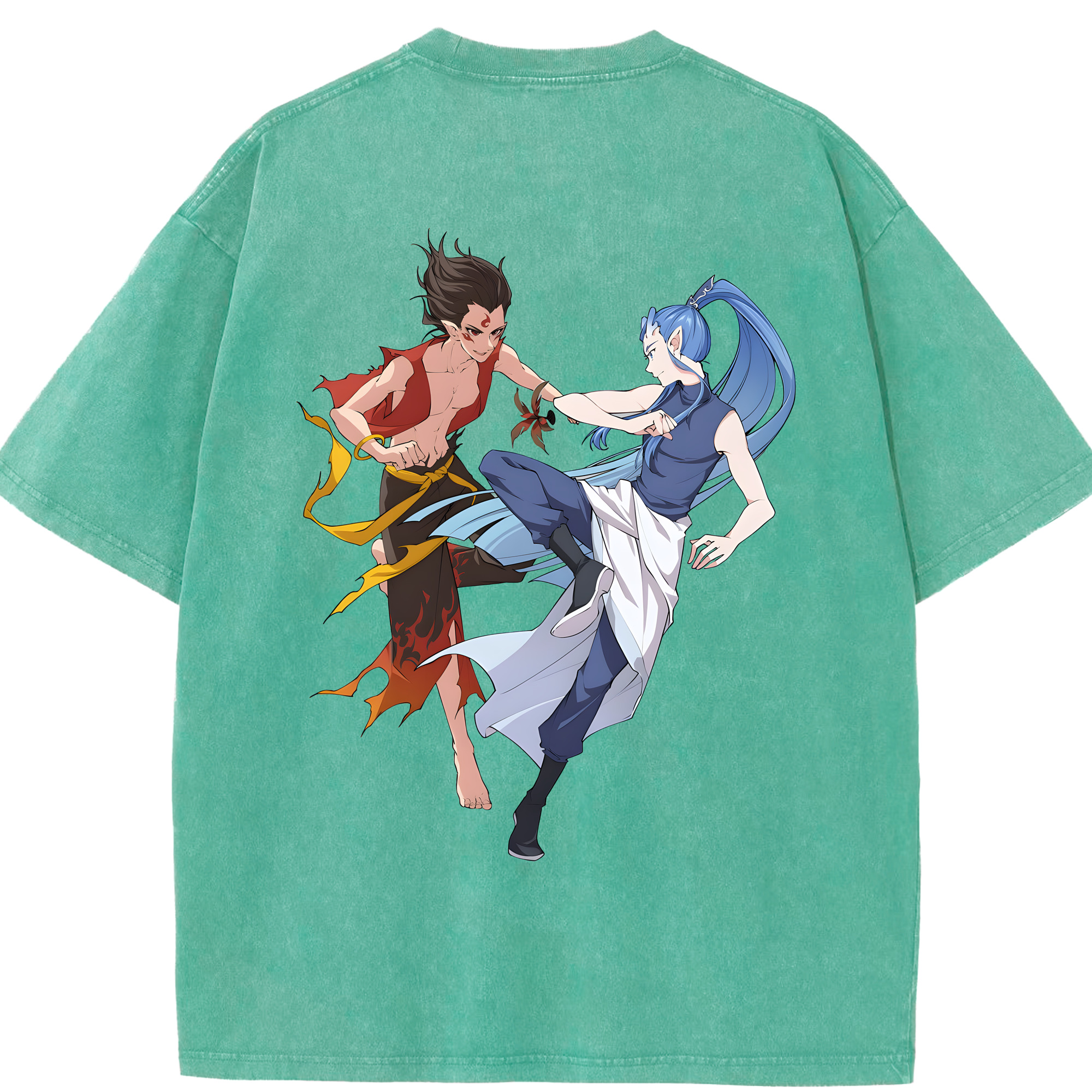 （画像用） Ne Zha 2 ナタ 魔童の大暴れ 綿100% ヴィンテージ風 半袖Tシャツ（背面プリント）
